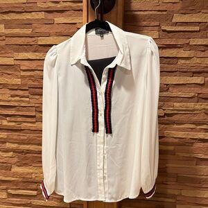 Gracia White Womens Shirt & Wide Leg Pants with Black and Red Accents